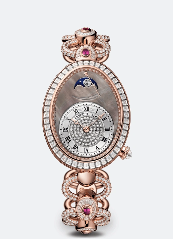 Breguet,Reine de Naples 38.50x30.45mm,38.50x30.45mm,Rose Gold,Blue,White,Automatic,In-house Caliber,Sapphire,Crystal Glass,8909BR,8909BR/8T/J29/DDDR