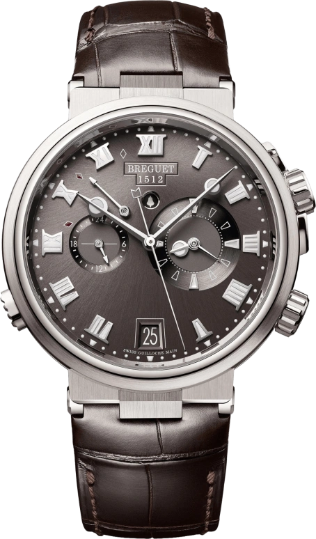 Breguet,Marine 40mm,40mm,Titanium,Grey,Automatic,Chronograph,Day,Power Reserve Indicator,Alarm,45hours,In-house Caliber,5547TI,5547TI/G2/9ZU