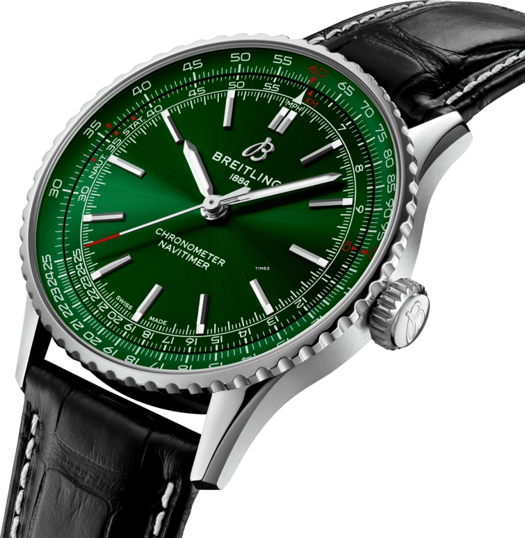 Breitling,Navitimer 41mm,41mm,Stainless Steel,Green,Automatic,Sapphire,Crystal Glass,Round,A17329371L1P1
