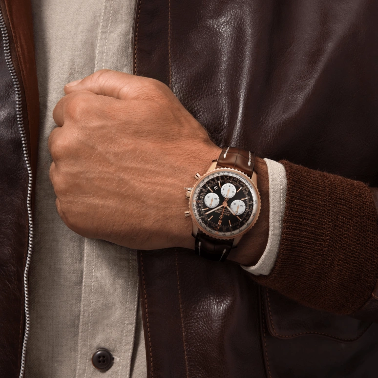 Breitling,Navitimer 43mm,43mm,Red Gold,Black,White,Automatic,Chronograph,Day,RB0121211B1P1