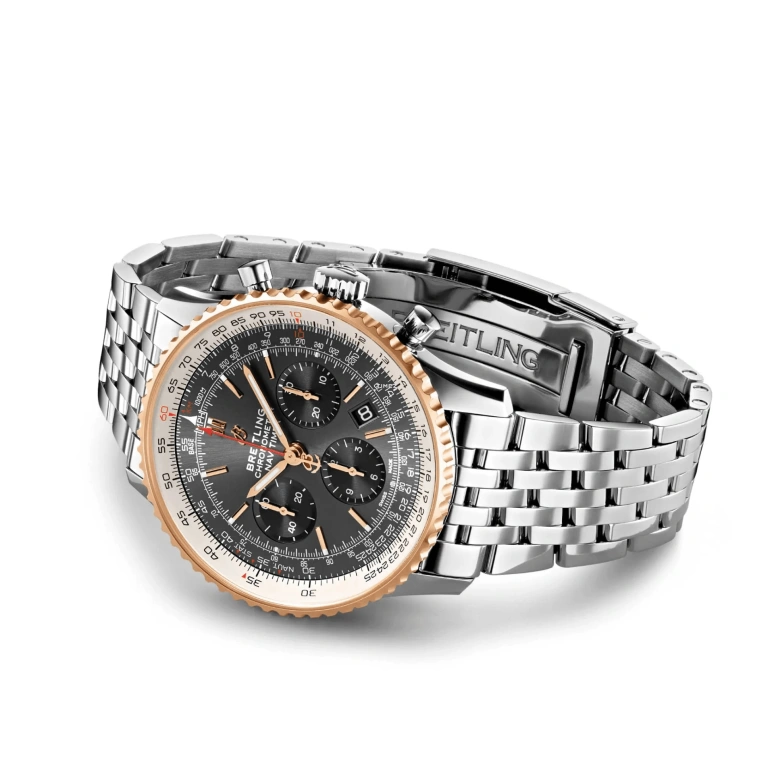 Breitling,Navitimer 43mm,43mm,Red Gold,Stainless Steel,Grey,Automatic,Chronograph,Day,UB0121211F1A1