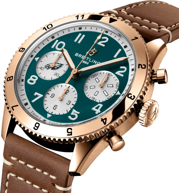 Breitling,Classic AVI 42mm,42mm,Red Gold,Green,Automatic,Chronograph,42hours,R233802A1L1X1