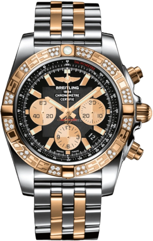 Breitling,Chronomat 44mm,44mm,Rose Gold,Stainless Steel,Black,Champagne,Automatic,Chronograph,Day,CB0110AA,CB0110AA/B968/375C