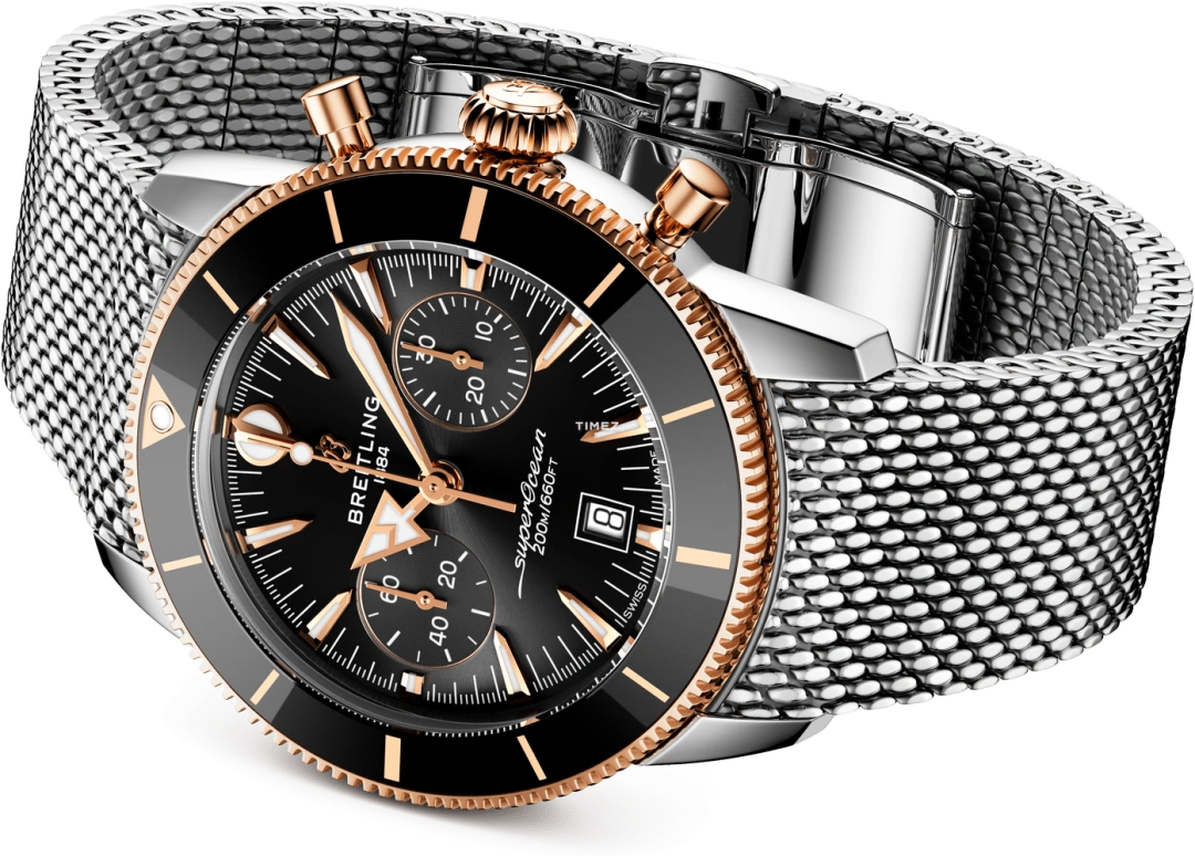 Breitling,Superocean Heritage 44mm,44mm,Stainless Steel,Red Gold,Black,Automatic,Chronograph,Day,UB0156H11B1A1