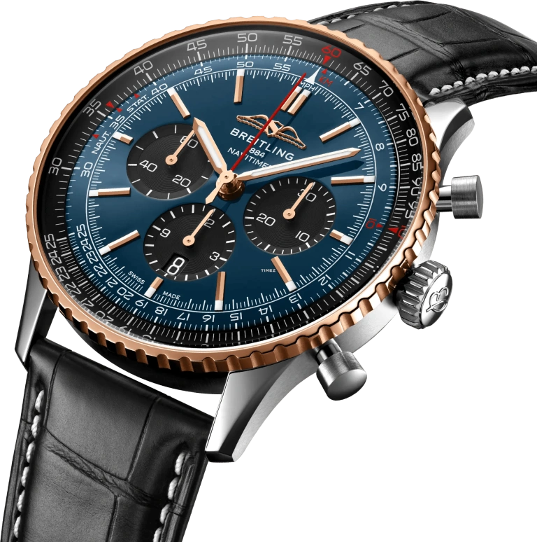Breitling,Navitimer 46mm,46mm,Stainless Steel,Red Gold,Dark Blue,Black,Automatic,Chronograph,Day,UB01372A1C1P1