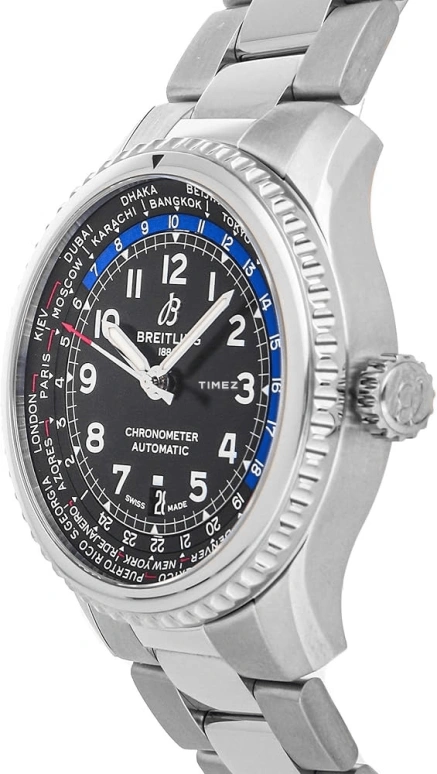 Breitling,Aviatior 8 43mm,43mm,Stainless Steel,Black,Automatic,Day,World Time,AB3521U41B1A1