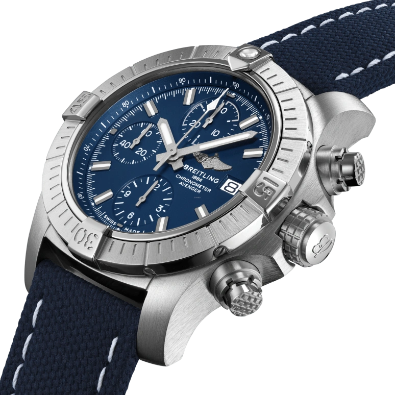 Breitling,Avenger 43mm,43mm,Stainless Steel,Blue,Automatic,Chronograph,Date,Compass,A13385101C1X1