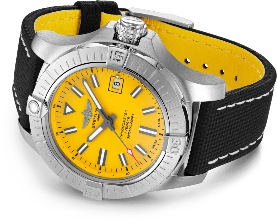 Breitling,Avenger 45mm,45mm,Stainless Steel,Yellow,Automatic,Chronograph,Date,Anti-magnetic,A17319101I1X1