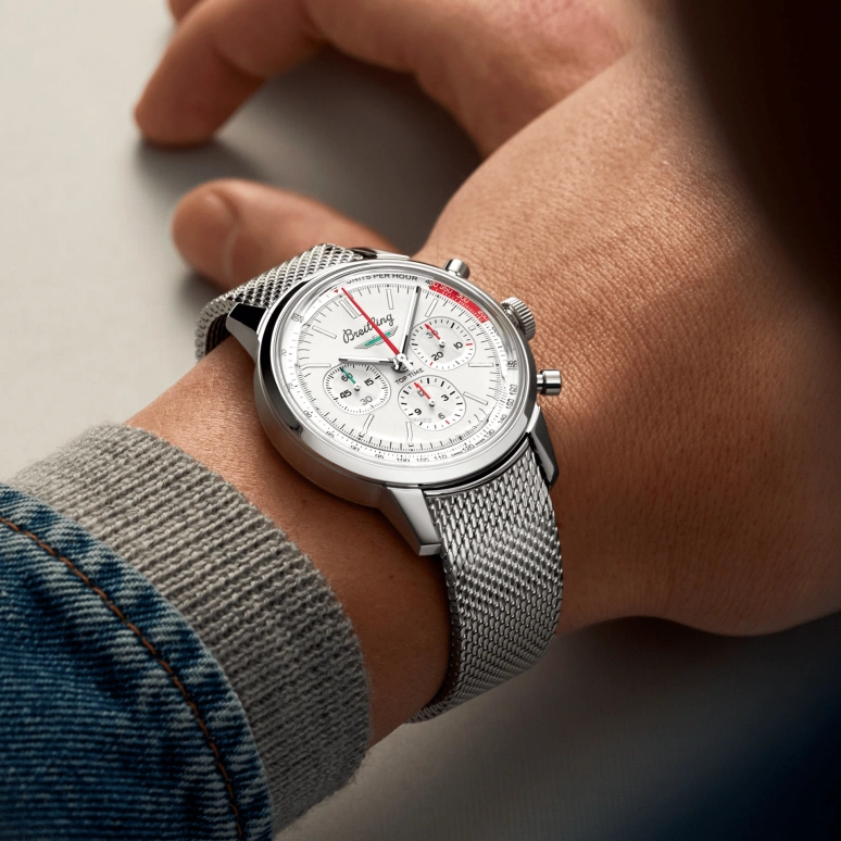 Breitling,Top Time 41mm,41mm,Stainless Steel,White,Automatic,Chronograph,Sapphire,Crystal Glass,AB01766A1A1A1