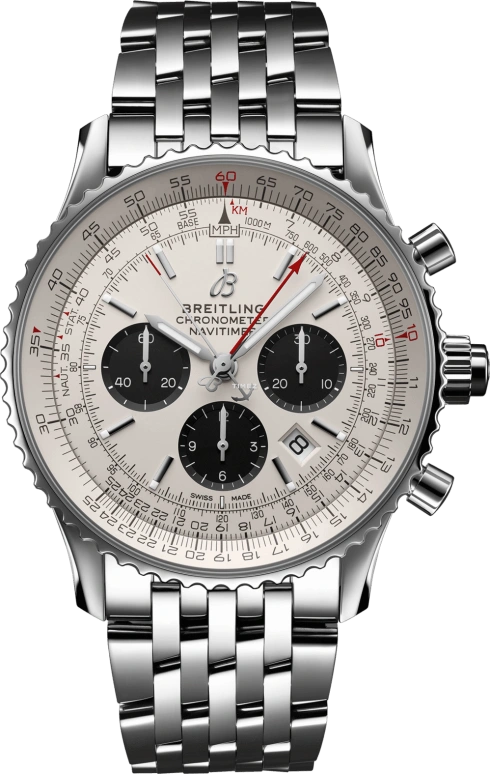 Breitling,Navitimer 45mm,45mm,Stainless Steel,White,Automatic,Chronograph,Day,Rattrapante,AB0311211G1A1