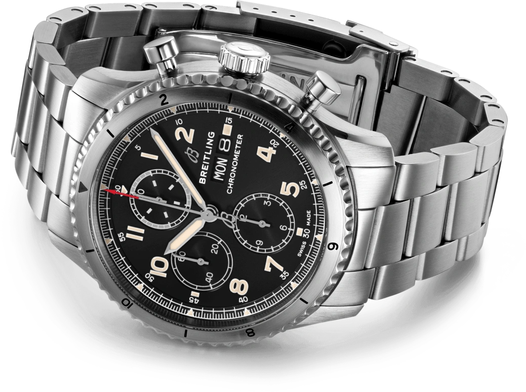 Breitling,Aviatior 8 43mm,43mm,Stainless Steel,Black,Automatic,Chronograph,Date,Compass,A13316101B1A1