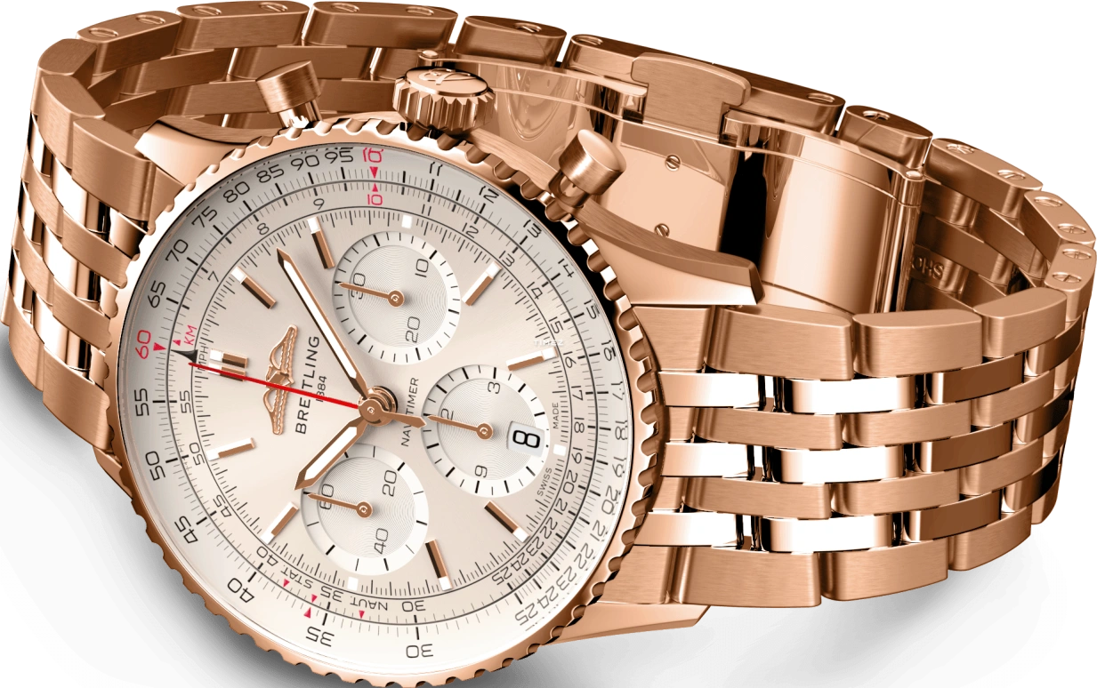 Breitling,Navitimer 41mm,41mm,Red Gold,Silver,Automatic,Chronograph,Day,RB0139211G1R1
