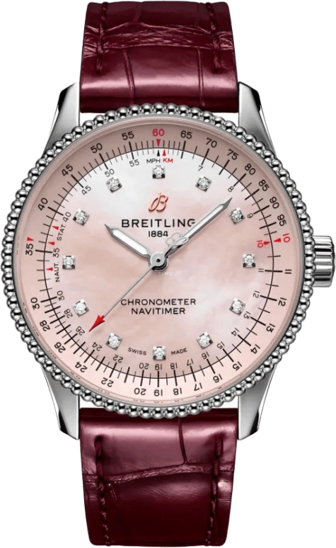 Breitling,Navitimer 35mm,35mm,Stainless Steel,Pink,Automatic,38hours,In-house Caliber,A173951A1K1P1