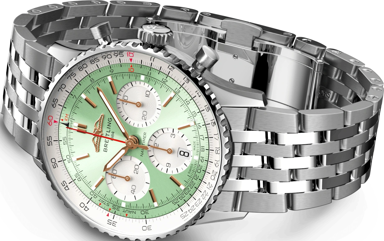 Breitling,Navitimer 41mm,41mm,Stainless Steel,Green,Automatic,Chronograph,Day,AB0139211L1A1