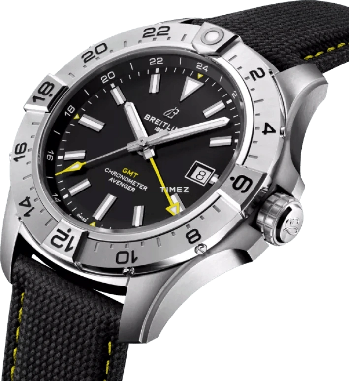 Breitling,Avenger 44mm,44mm,Stainless Steel,Black,Automatic,Day,Dule Time,A323201A1B1X1