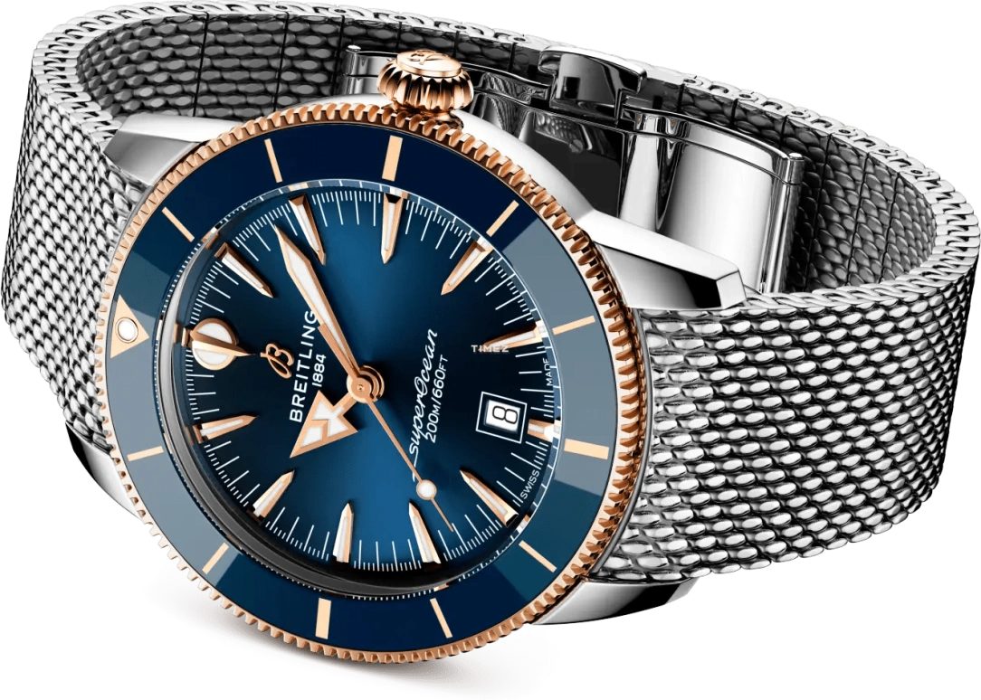 Breitling,Superocean Heritage 44mm,44mm,Stainless Steel,Red Gold,Blue,Automatic,Day,78hours,UB3112161C1A1