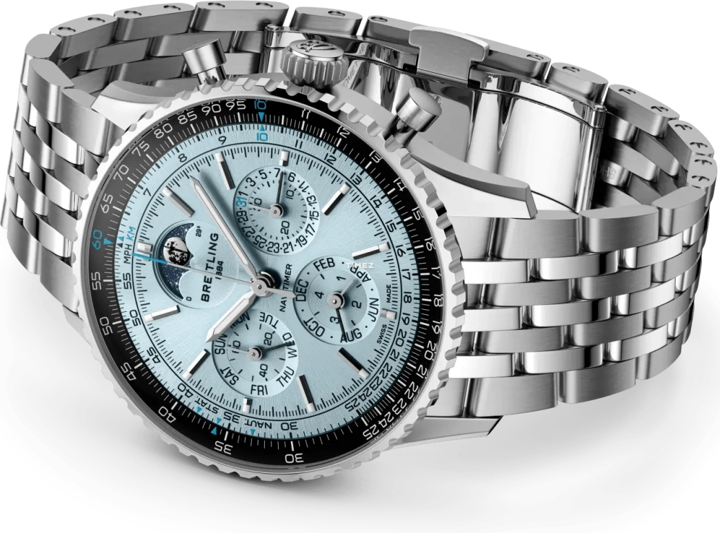 Breitling,Navitimer 43mm,43mm,Stainless Steel,Ice Blue,Automatic,Chronograph,Moonphase,Perpetual Calendar,Leap Year,96hours,In-house Caliber,PB1920251C1A1