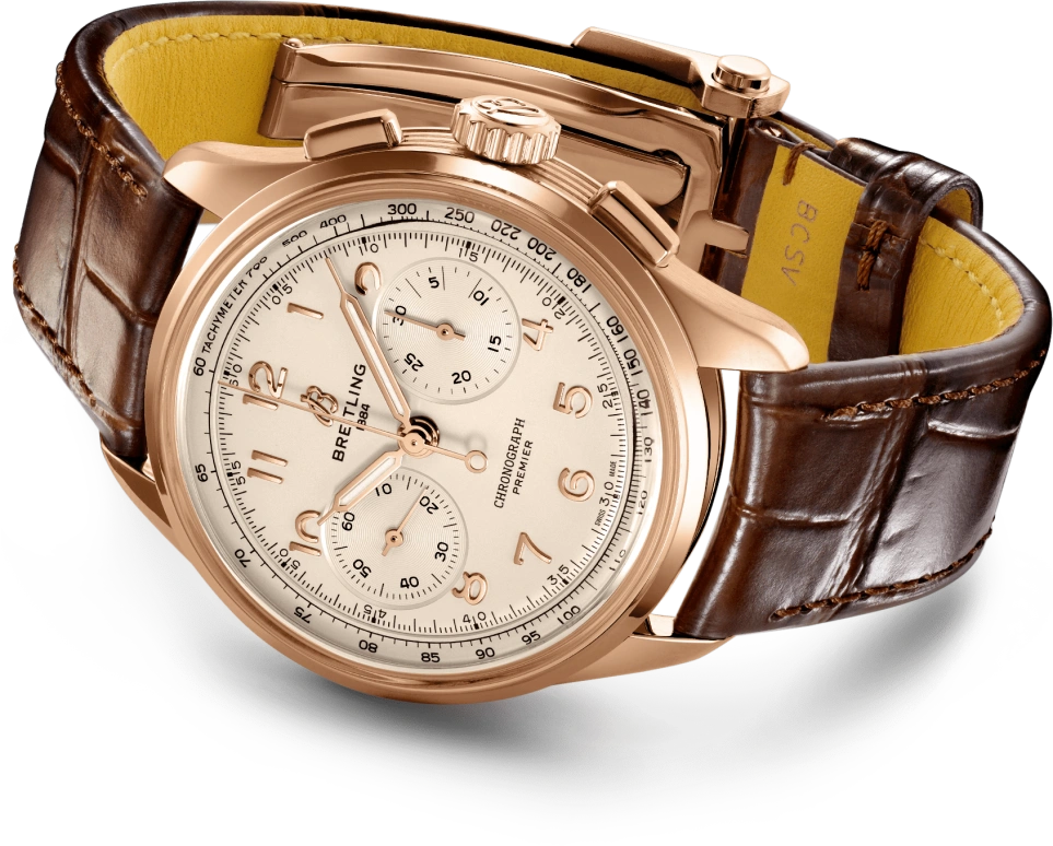 Breitling,Premier 40mm,40mm,Red Gold,Silver,Handwound,Chronograph,70hours,RB0930371G1P1