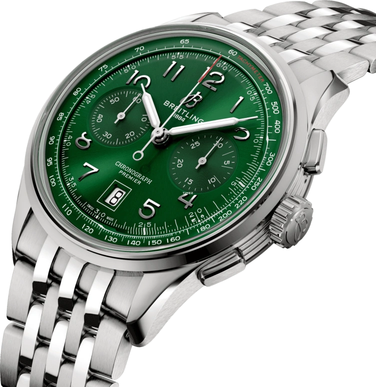 Breitling,Other 42mm,42mm,Stainless Steel,Green,Automatic,Chronograph,Day,AB0145371L1A1