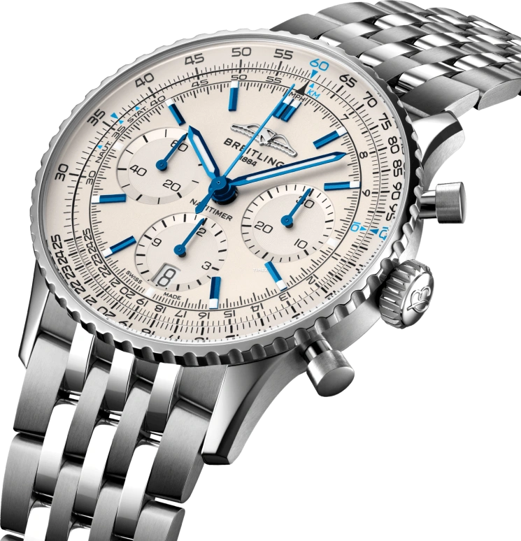 Breitling,Navitimer 41mm,41mm,Stainless Steel,White,Automatic,Chronograph,Day,AB0139A71G1A1