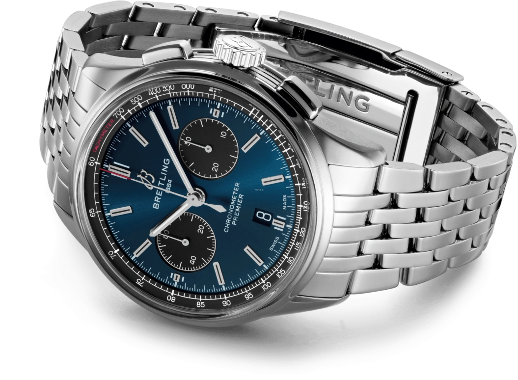 Breitling,Premier 42mm,42mm,Stainless Steel,Blue,Automatic,Chronograph,Day,AB0118221C1A1
