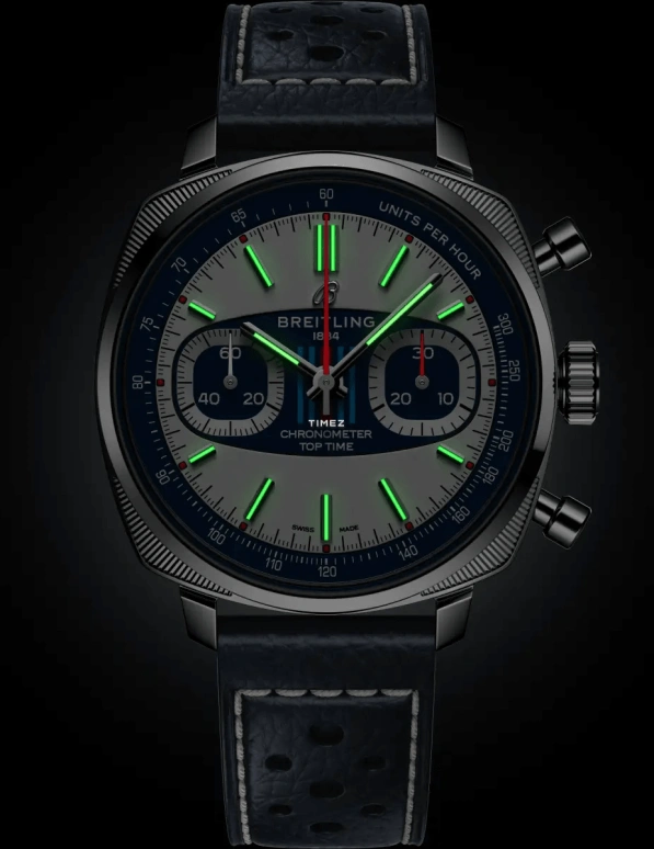 Breitling,Top Time 38mm,38mm,Stainless Steel,Blue,White,Automatic,Chronograph,70hours,AB01772A1G1X1