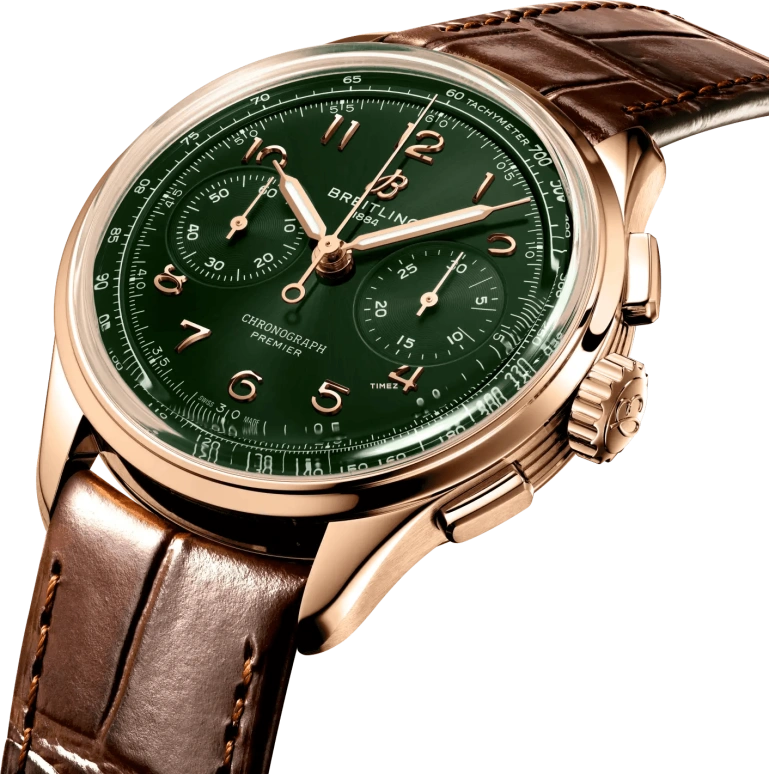 Breitling,Premier 40mm,40mm,Red Gold,Green,Handwound,Chronograph,70hours,RB0930361L1P1