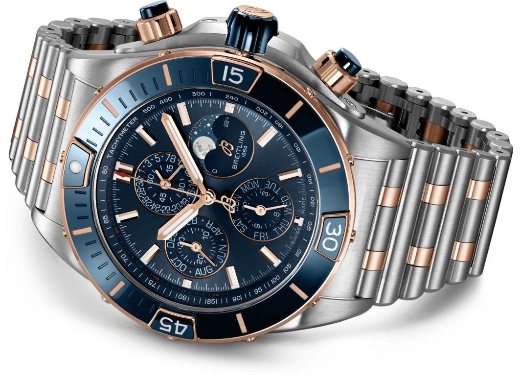 Breitling,Chronomat 44mm,44mm,Ceramic,Red Gold,Stainless Steel,Blue,Automatic,Chronograph,Moonphase,1461 Calendar,Month,96hours,In-house Caliber,U19320161C1U1