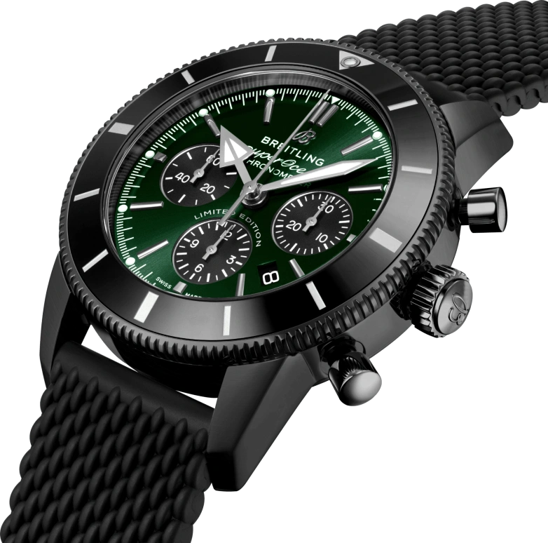 Breitling,Superocean Heritage 44mm,44mm,Ceramic,Stainless Steel,Green,Automatic,Chronograph,Day,MB01621A1L1S1