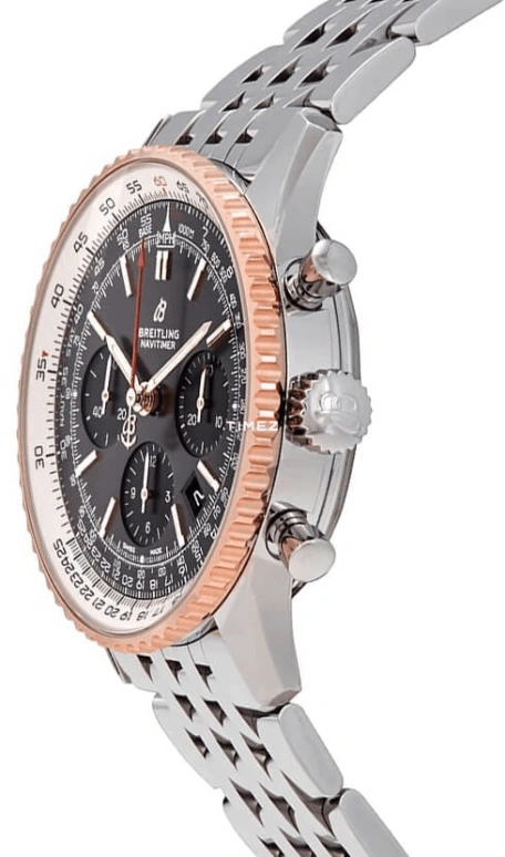 Breitling,Navitimer 43mm,43mm,Red Gold,Stainless Steel,Grey,Automatic,Chronograph,Day,UB0121211F1A1