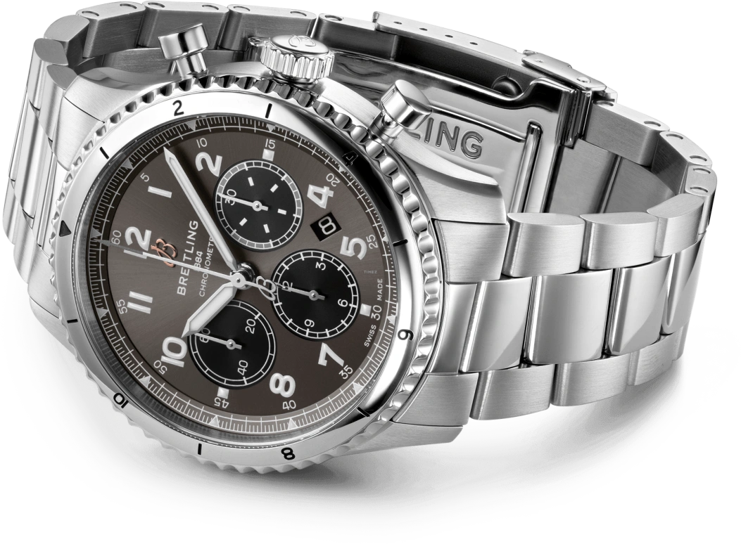 Breitling,Aviatior 8 43mm,43mm,Stainless Steel,Grey,Automatic,Chronograph,Day,AB0119131B1A1