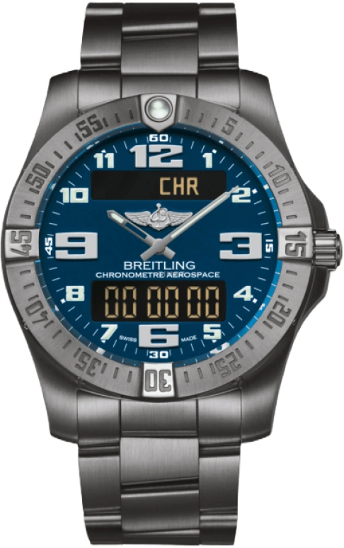 Breitling,Aerospace 43mm,43mm,Titanium,Blue,Quartz,Chronograph,Perpetual Calendar,Date,Day,In-house Caliber,Sapphire,E79363101C1E1