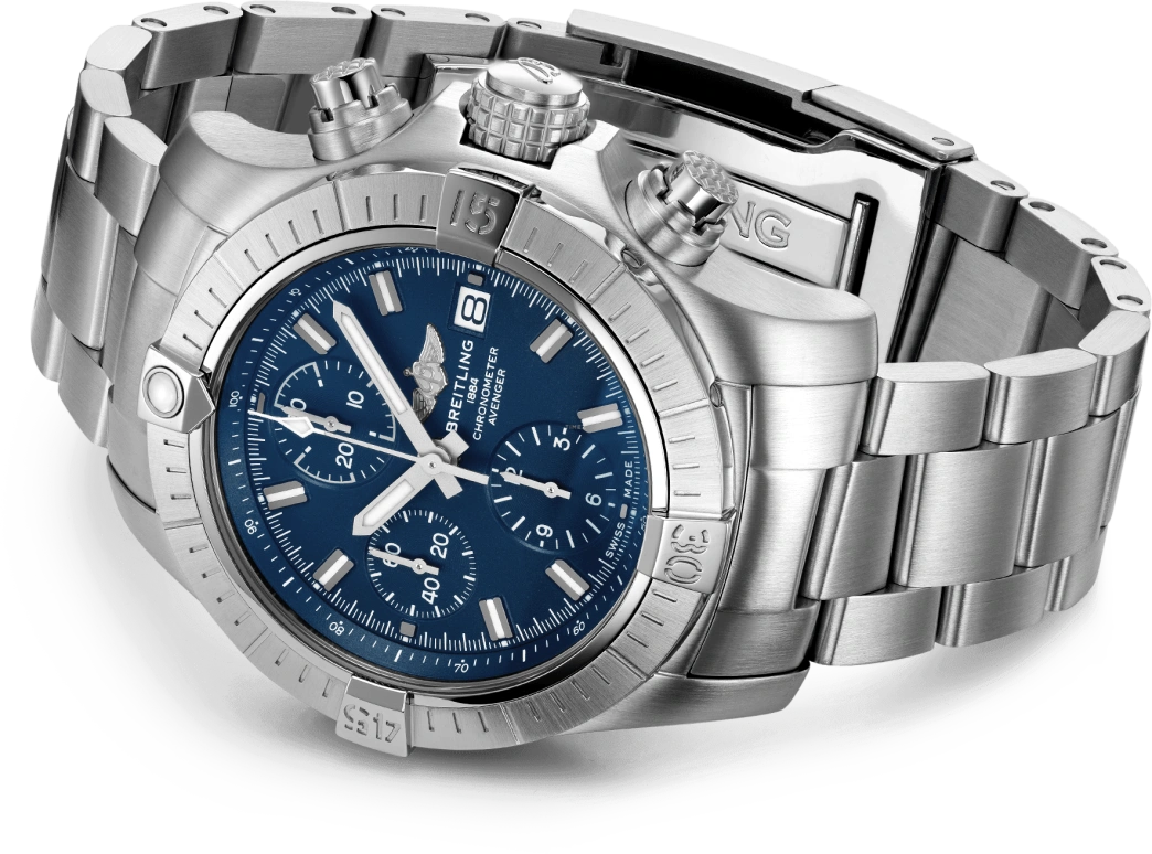 Breitling,Avenger 43mm,43mm,Stainless Steel,Blue,Automatic,Chronograph,Date,Compass,A13385101C1A1