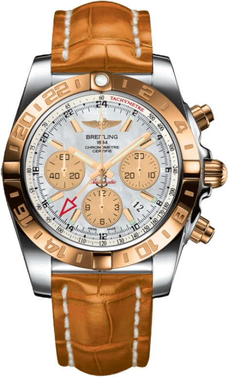 Breitling,Chronomat 44mm,44mm,Rose Gold,Stainless Steel,White,Automatic,Chronograph,Day,Column Wheel,CB042012,CB042012/A739/745P