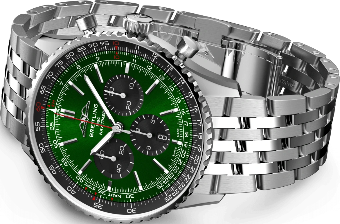 Breitling,Navitimer 46mm,46mm,Stainless Steel,Green,Black,Automatic,Chronograph,Day,AB0137241L1A1