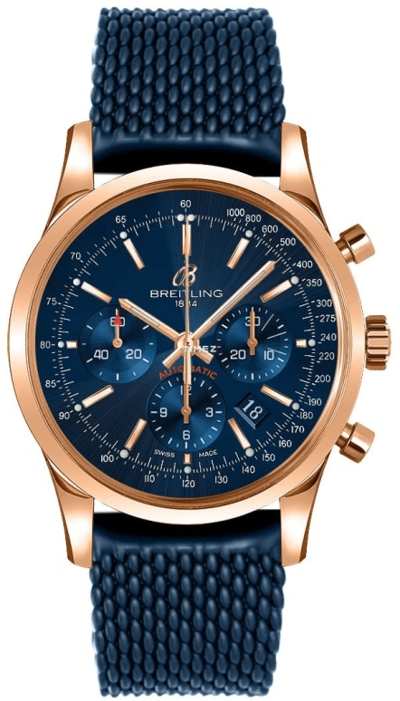 Breitling,Transocean 43mm,43mm,Red Gold,Blue,Automatic,Chronograph,Day,RB015212,RB015212/C940/281S