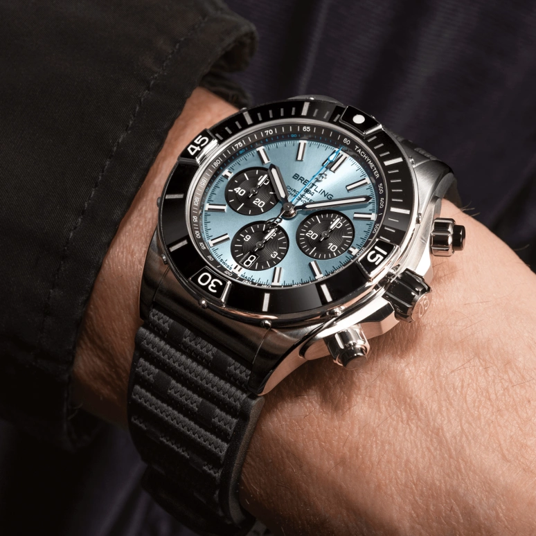 Breitling,Chronomat 44mm,44mm,Stainless Steel,Platinum,Blue,Automatic,70hours,In-house Caliber,PB0136251C1S1