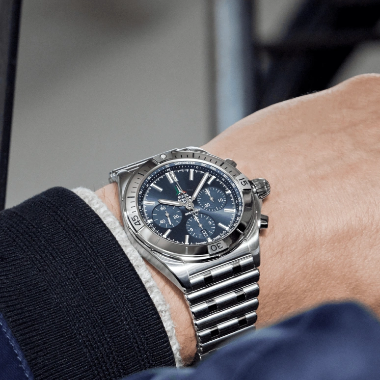 Breitling,Chronomat 42mm,42mm,Stainless Steel,Blue,Automatic,Chronograph,Day,Column Wheel,AB01344A1C1A1