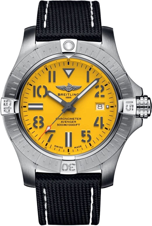 Breitling,Avenger 45mm,45mm,Stainless Steel,Yellow,Automatic,Chronograph,Date,Anti-magnetic,A17319101I2X1