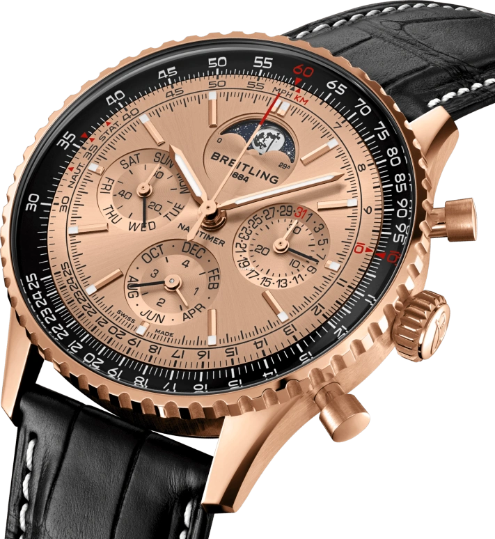 Breitling,Navitimer 43mm,43mm,Red Gold,Rose Gold,Automatic,Chronograph,Moonphase,Perpetual Calendar,Leap Year,96hours,In-house Caliber,RB19101A1H1P1