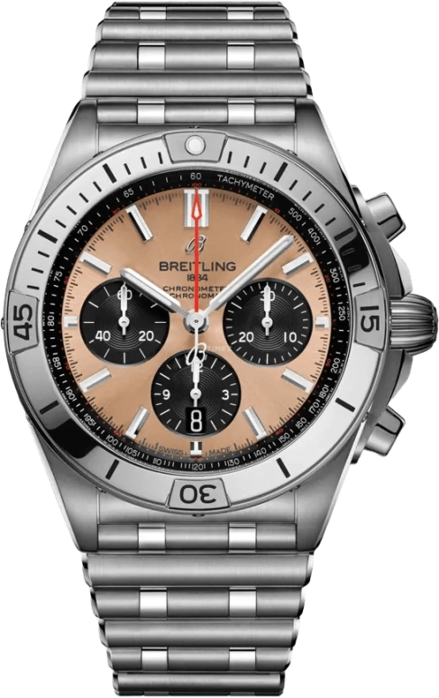 Breitling,Chronomat 42mm,42mm,Stainless Steel,Pink,Automatic,Chronograph,Day,Column Wheel,AB0134101K1A1