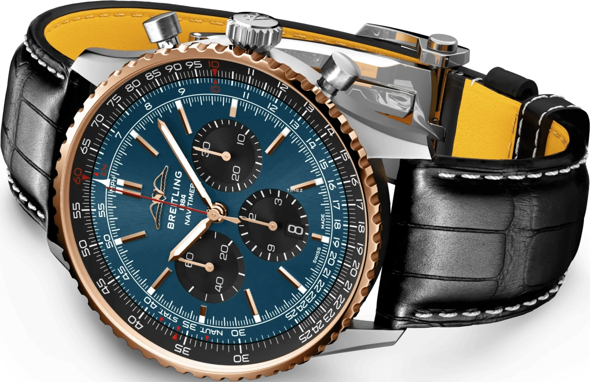 Breitling,Navitimer 46mm,46mm,Stainless Steel,Red Gold,Dark Blue,Black,Automatic,Chronograph,Day,UB01372A1C1P1