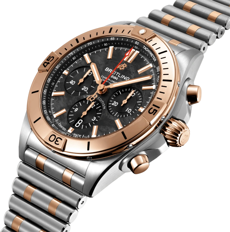Breitling,Chronomat 42mm,42mm,Red Gold,Stainless Steel,Black,Automatic,Chronograph,Day,Column Wheel,UB01341A1B1U1