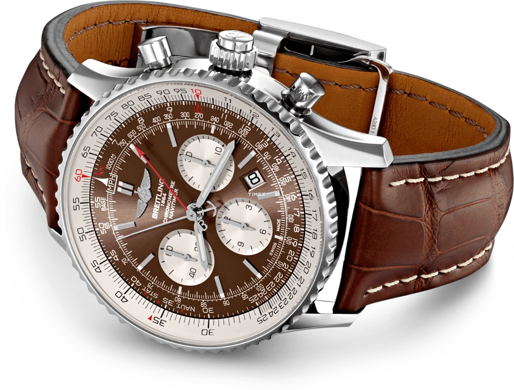 Breitling,Navitimer 45mm,45mm,Stainless Steel,Brown,Automatic,Chronograph,Day,Rattrapante,AB0310211Q1P1