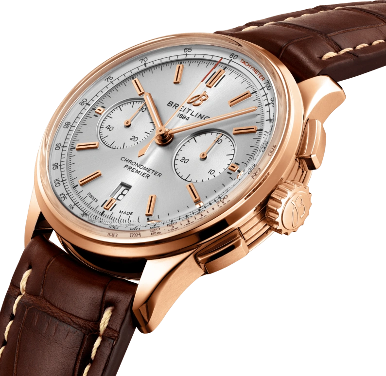 Breitling,Premier 42mm,42mm,Red Gold,Silver,Automatic,Chronograph,Day,RB0118371G1P1