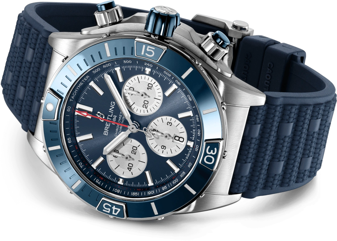 Breitling,Chronomat 44mm,44mm,Ceramic,Stainless Steel,Blue,Automatic,Chronograph,Day,Column Wheel,AB0136161C1S1