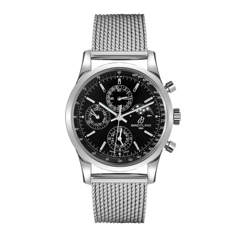 Breitling,Transocean 43mm,43mm,Stainless Steel,Black,Automatic,Chronograph,Moonphase,Month,Date,96hours,In-house Caliber,A1931012,A1931012/BB68/154A