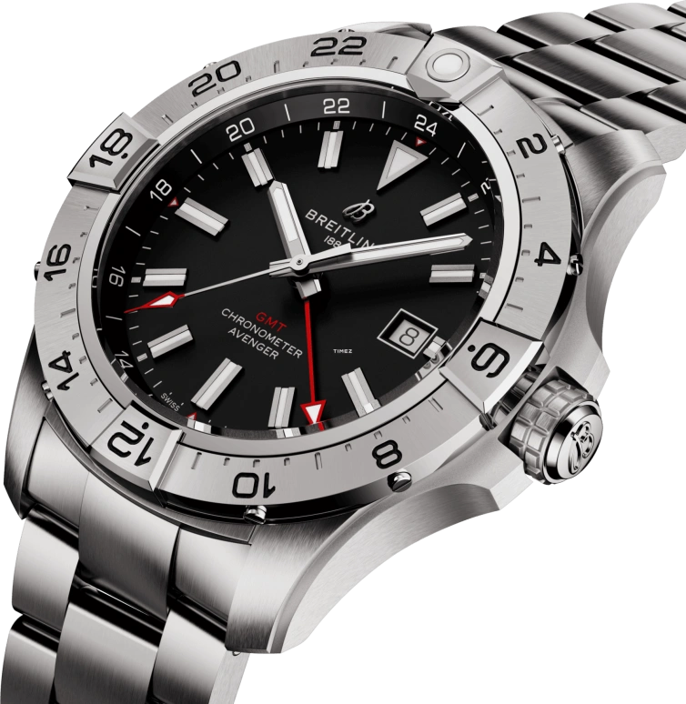 Breitling,Avenger 44mm,44mm,Stainless Steel,Black,Automatic,Day,Dule Time,A32320101B1A1