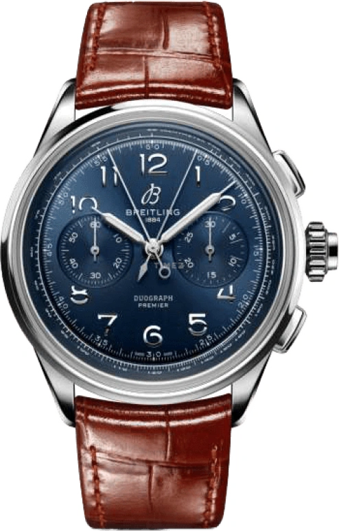 Breitling,Premier 42mm,42mm,Stainless Steel,Blue,Handwound,Chronograph,Rattrapante,AB1510171C1P1