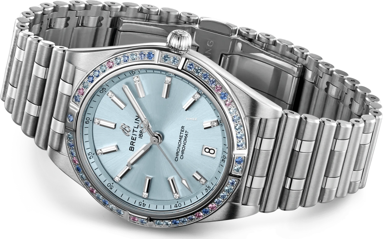 Breitling,Chronomat 36mm,36mm,Stainless Steel,White Gold,Ice Blue,Automatic,Day,42hours,G10380611C1G1